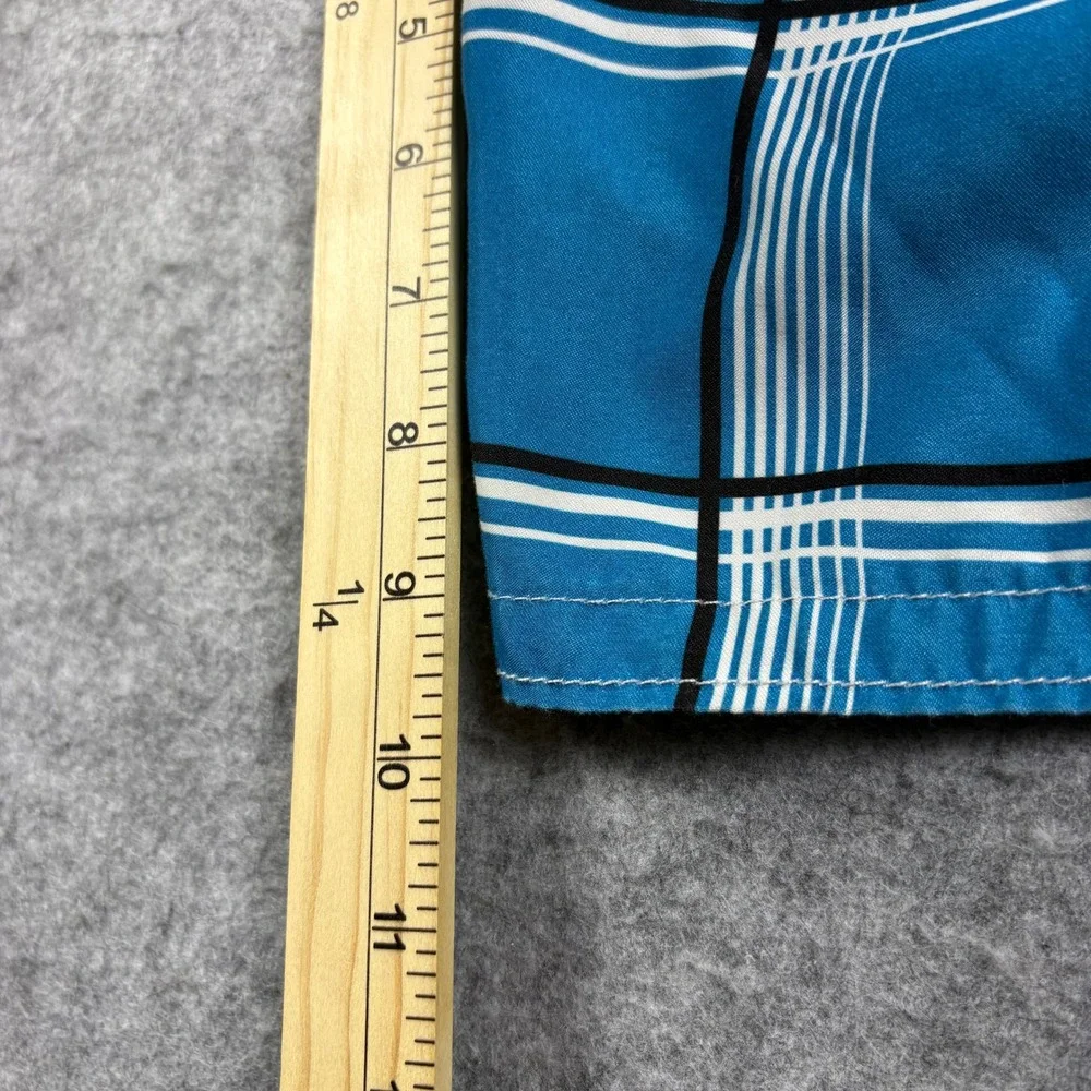Ocean Pacific Mens Plaid Board Shorts Blue Black Surf Swim Trunks Size S 28-30